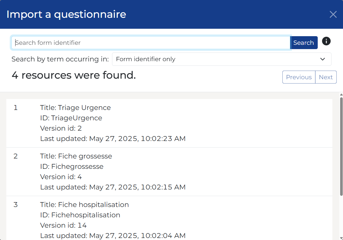 moteur de recherche de formulaire