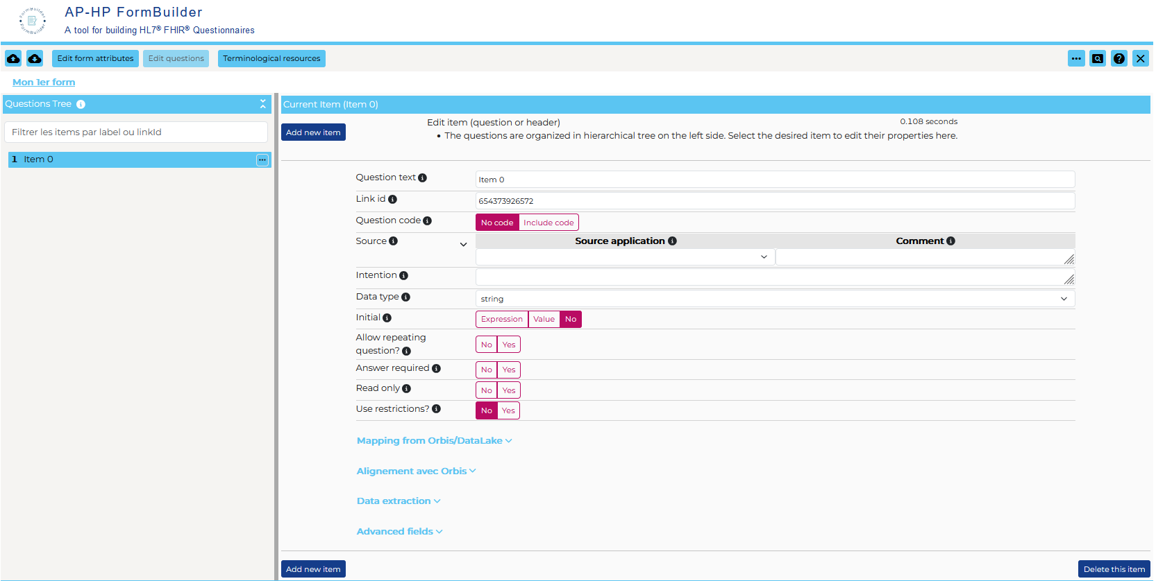 Item interface of the FormBuilder